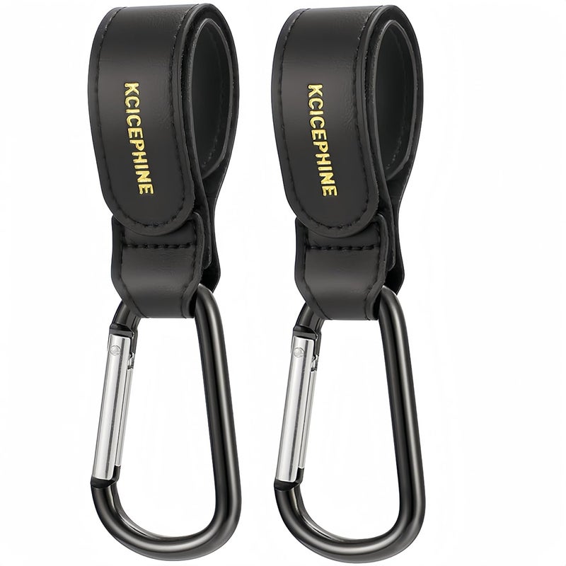 Kcicephine 2 Pack Stroller Hooks, Stroller Straps for Diaper Bags,Adjustable Stroller Carabiner Clip,Baby Stroller Accessories for nuna,Uppababy,Bob,Hook for Bike,Scooter,Wheelchair,Walker Accessories（Black） - Image 1